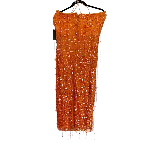 H:ours Sequin Embellishments Jimena Midi Dress Orange Women's Size Small NWT - Picture 6 of 13